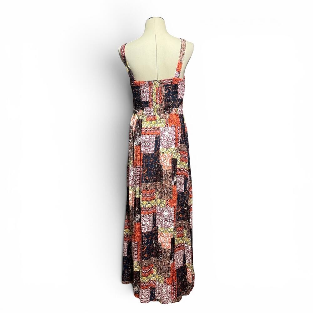 Promesa Patchwork Stretch Maxi Sundress Boho Blue Orange Yellow Floral Large - Picture 4 of 6